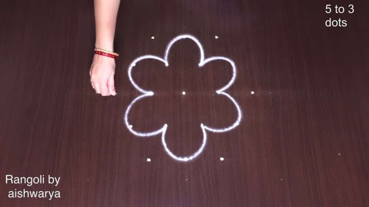 Muggu With 5 Dots Flower Rangoli Designs