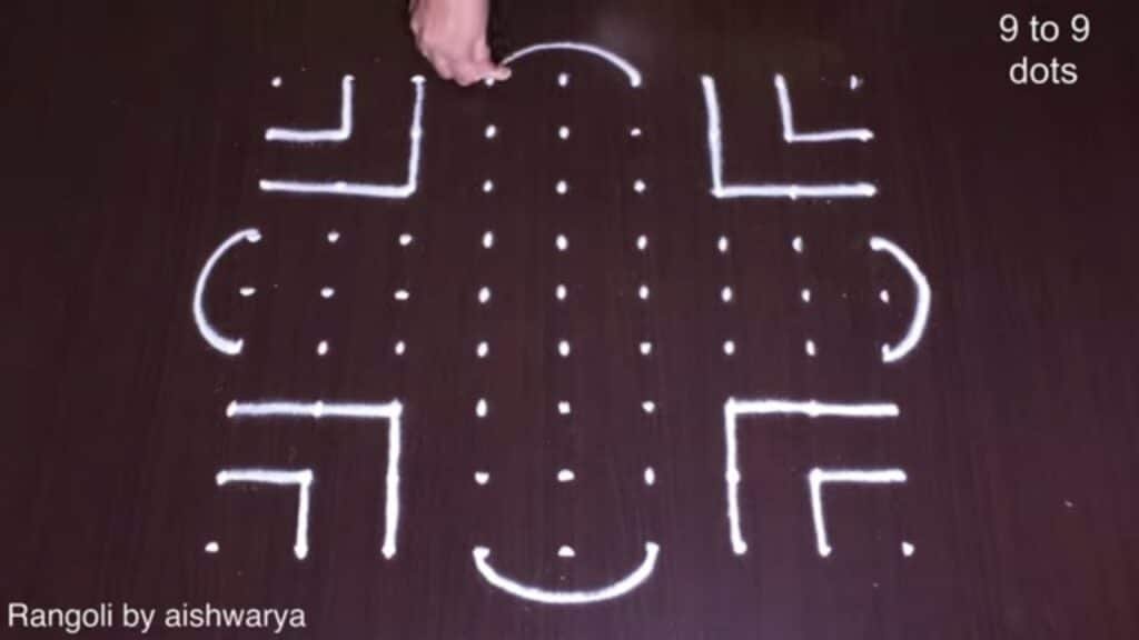 Navratri rangoli with 9 dots