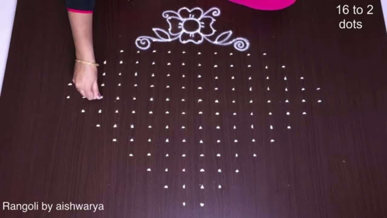 New Year Andamaina Puvvu Muggulu With 16 To 2 Dots