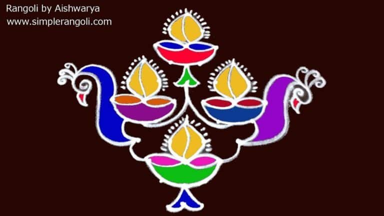peacock with four diyas kolam