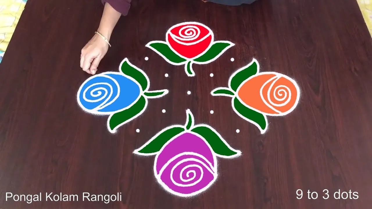 Pongal Kolam 2025 Rose Flower Kolam