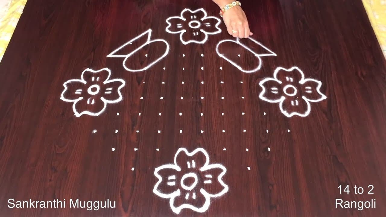 Pongal Kundala Muggulu With 14 to 2 Dots