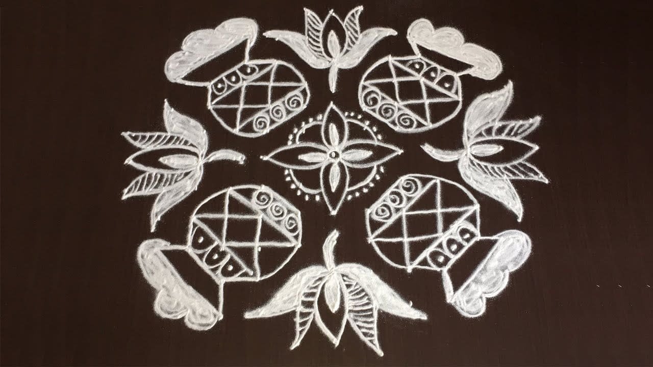 Pongal Paanai Rangoli Designs 13 To 3 Dots