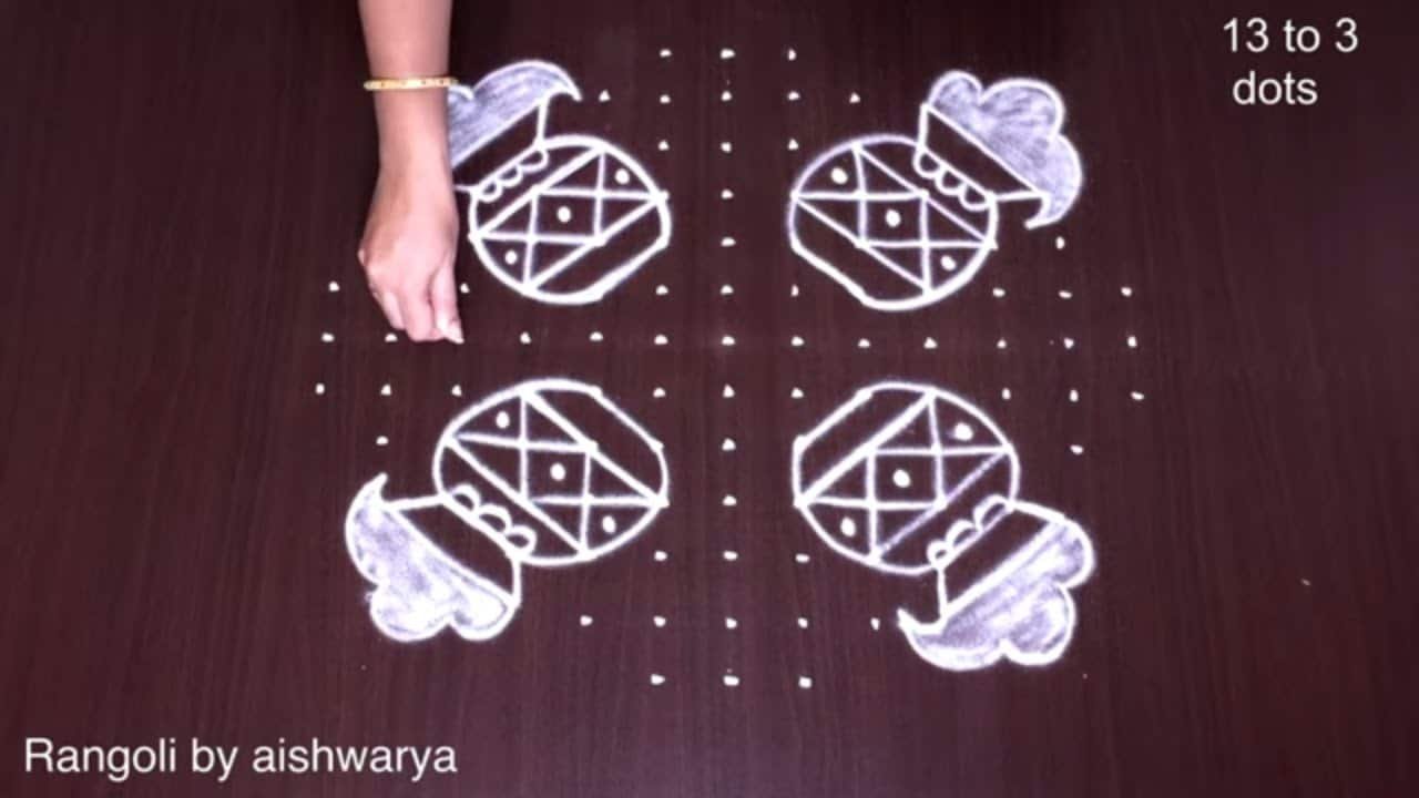 Pongal Pot Rangoli 13-3 Dots