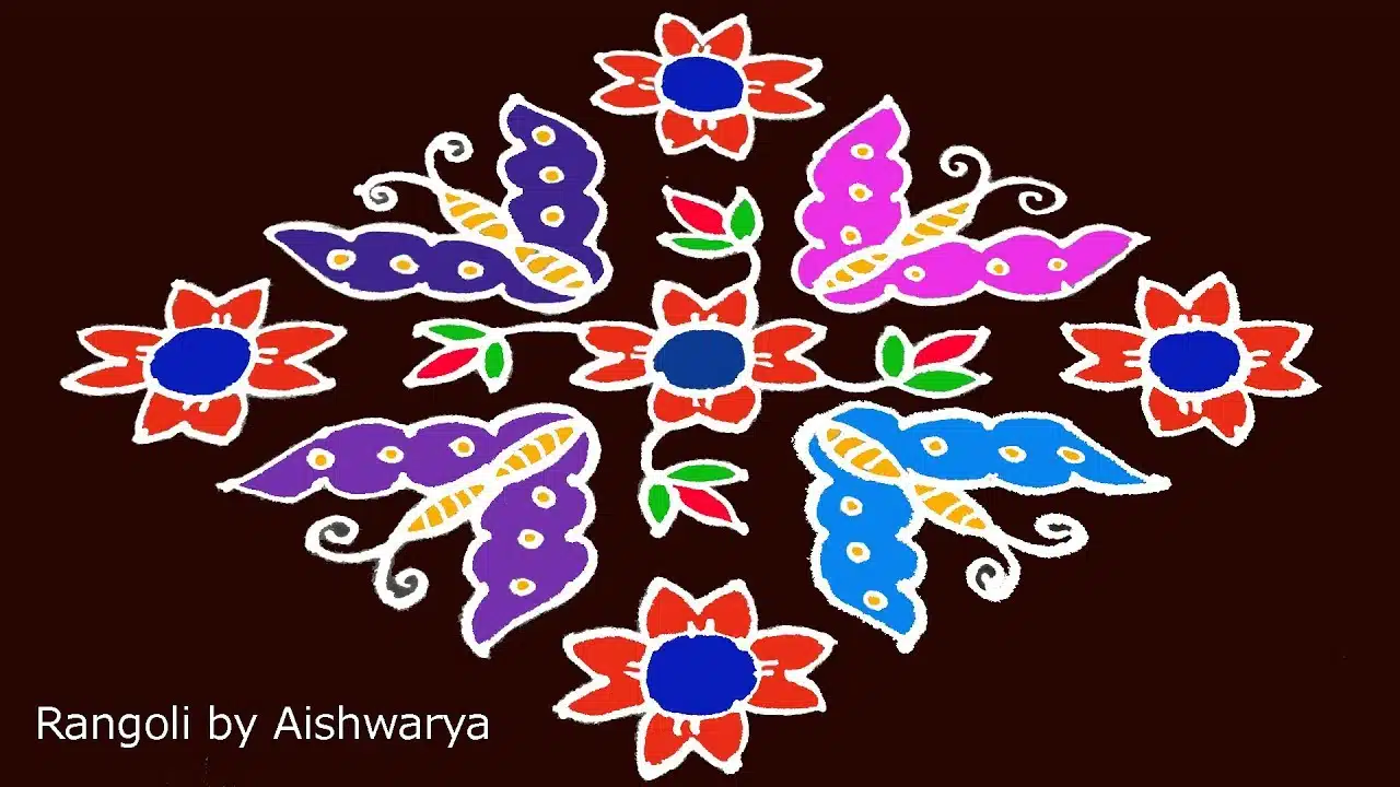 16-to-2 dot butterfly rangoli