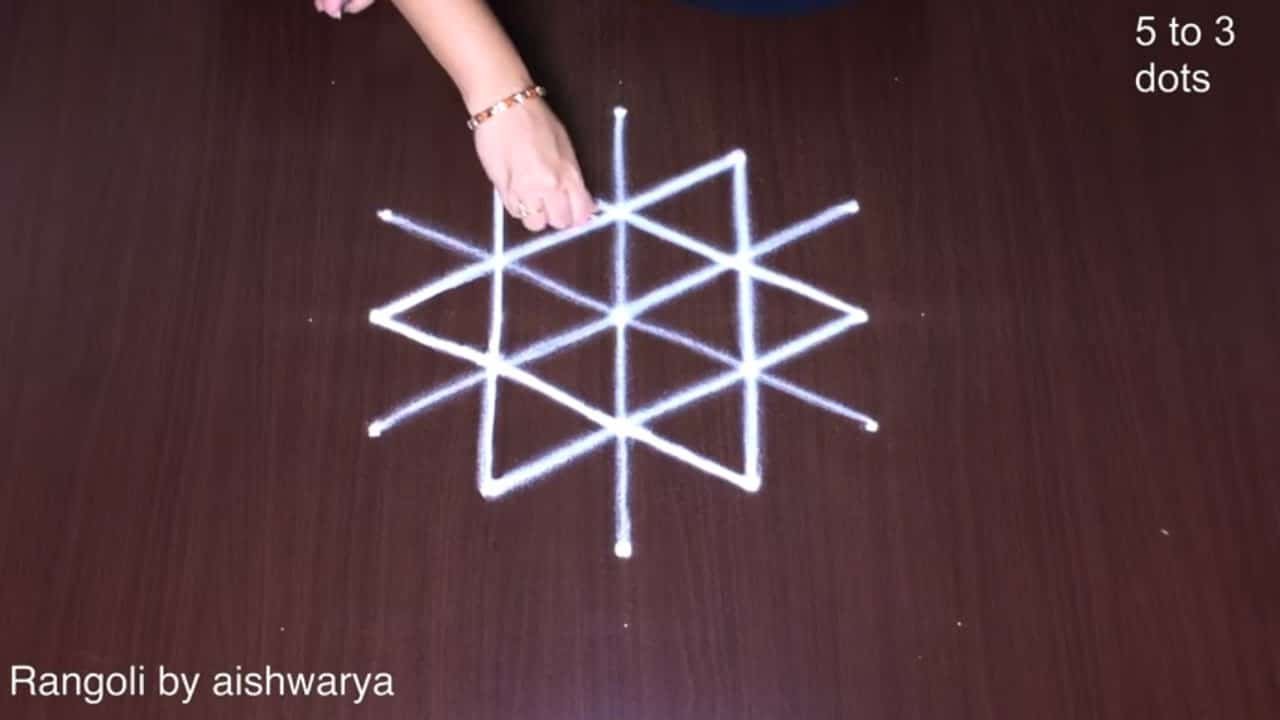 Rangoli for Door Entrance 5 to 3 Dots