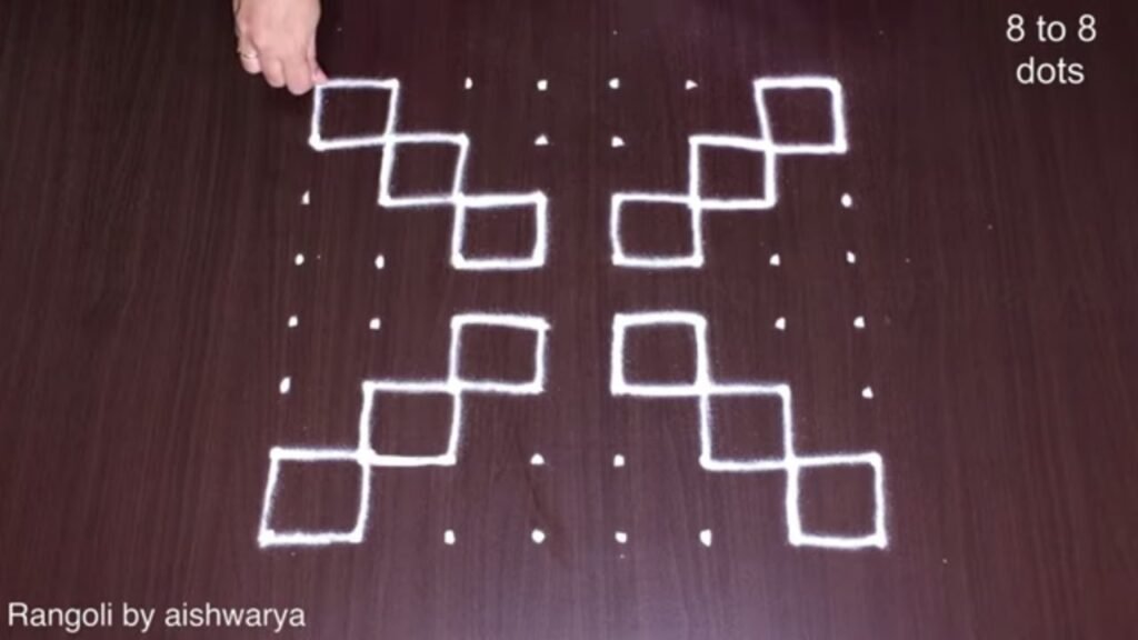 different shapes rangoli with 8 dots