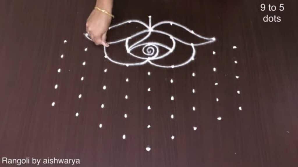 9×5 dots rose flower rangoli for Pongal
