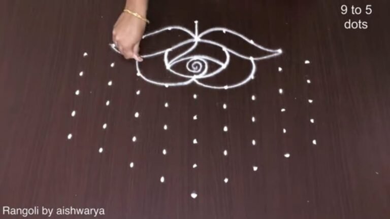 9×5 dots rose flower rangoli for Pongal