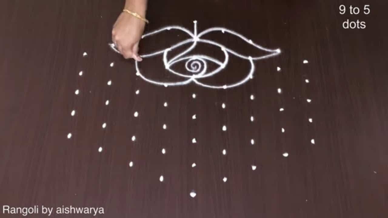 Rose Flower Rangoli With 9x5dots for Pongal