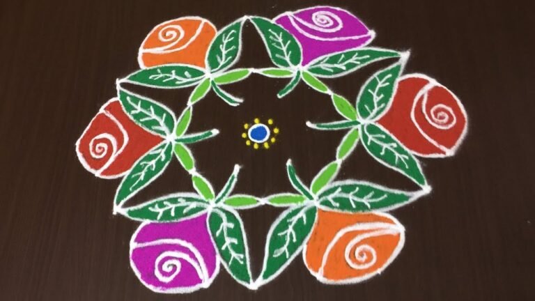 rose kolam with leaves