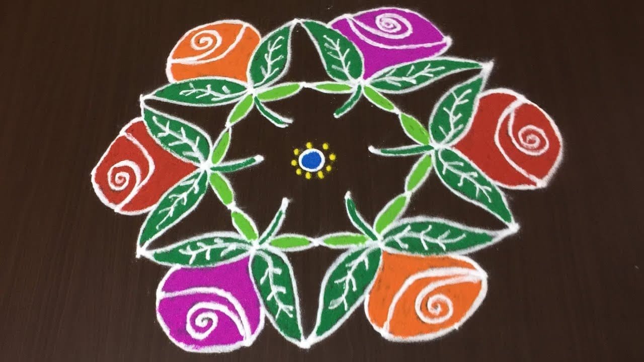 Rose Kolams With Leafs