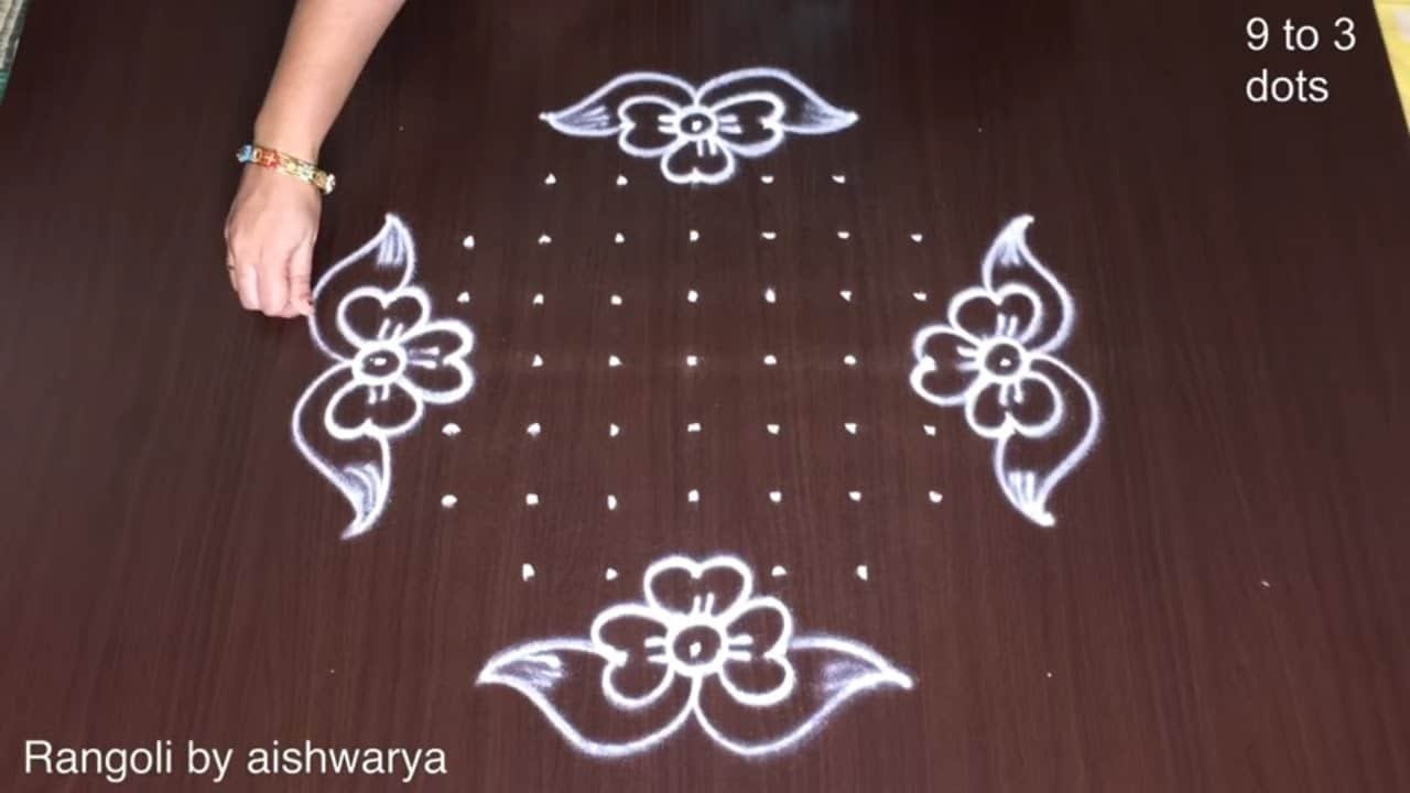 Simple 9-3-3 Beautiful Flower Rangoli