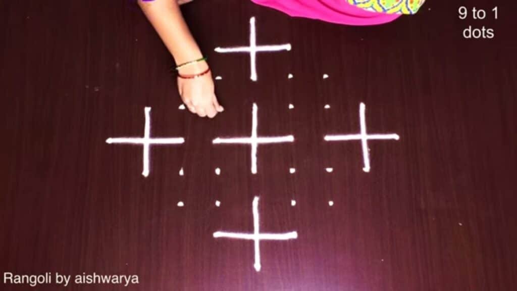 9×1 dots hand rangoli