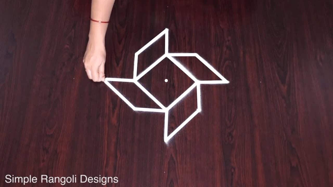 Simple Kolam With 5 Dots Step by Step