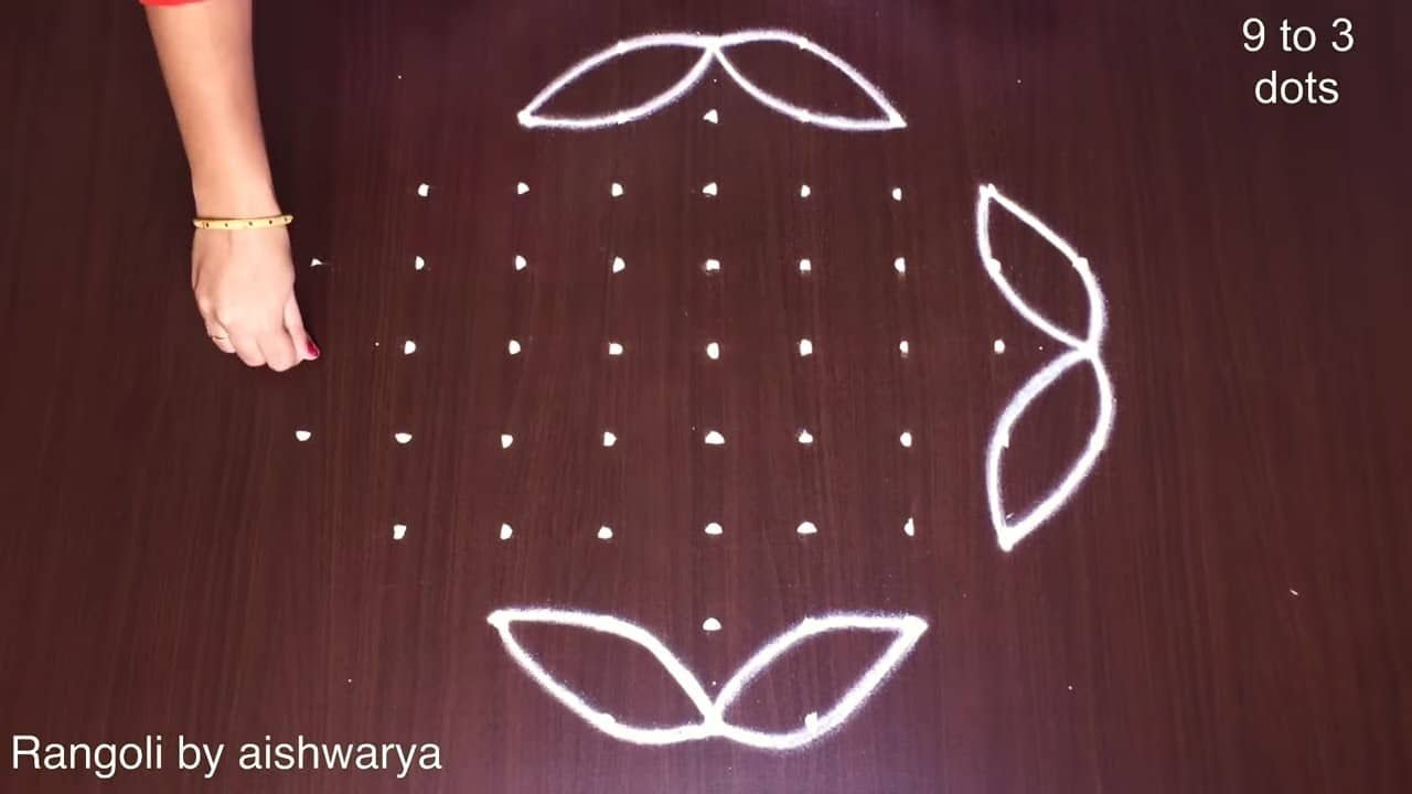 Simple Poo Kolam Designs 9x3x3
