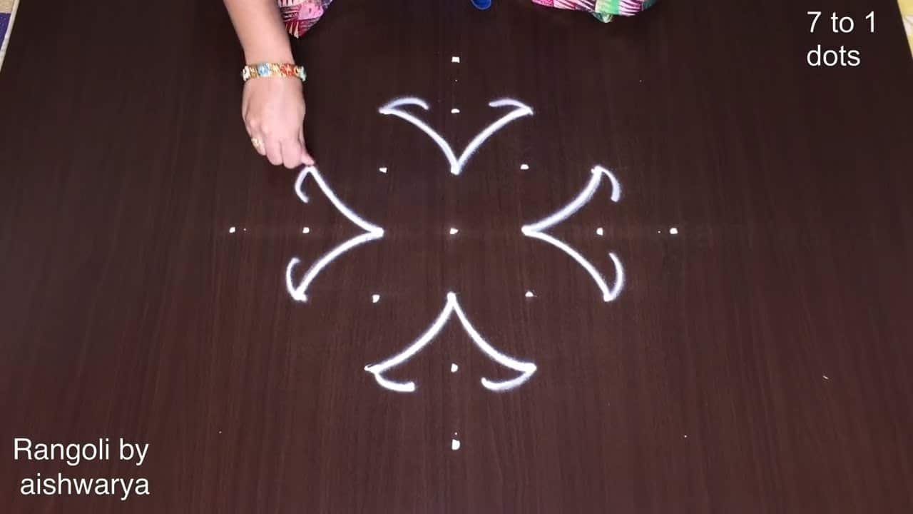 Simple Rangoli With 7by1 Dots