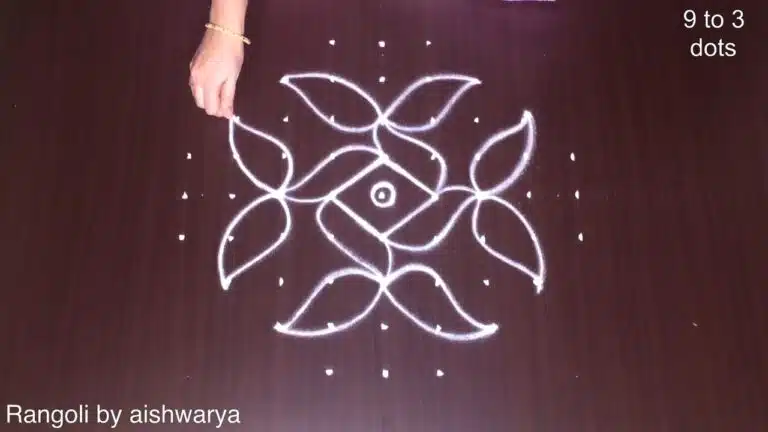 9 dots rice flour rangoli