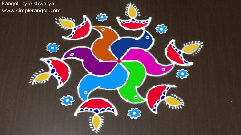 9×5 dots six birds diya kolam