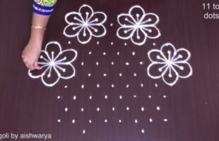 Star Kolam Designs With 11 Into 6 Dots