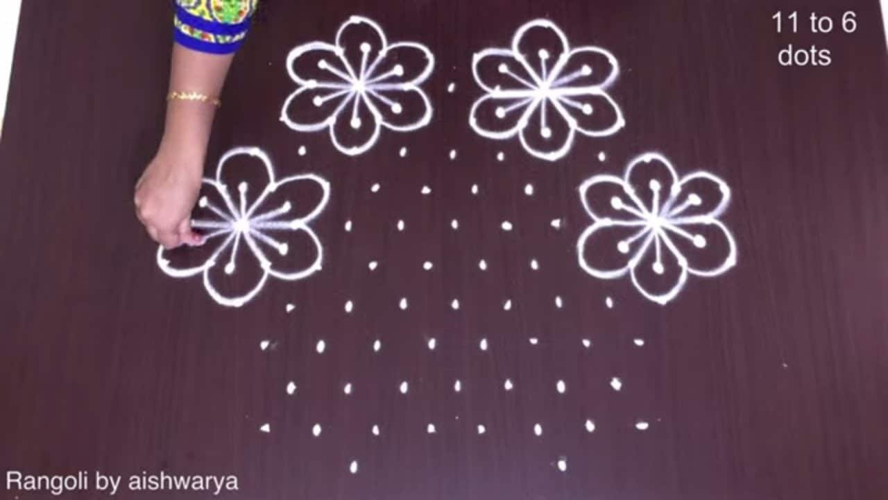 Star Kolam Designs With 11 Into 6 Dots