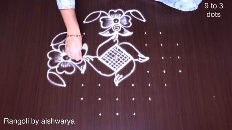 Traditional Lotus 9×3 Rangoli Muggulu