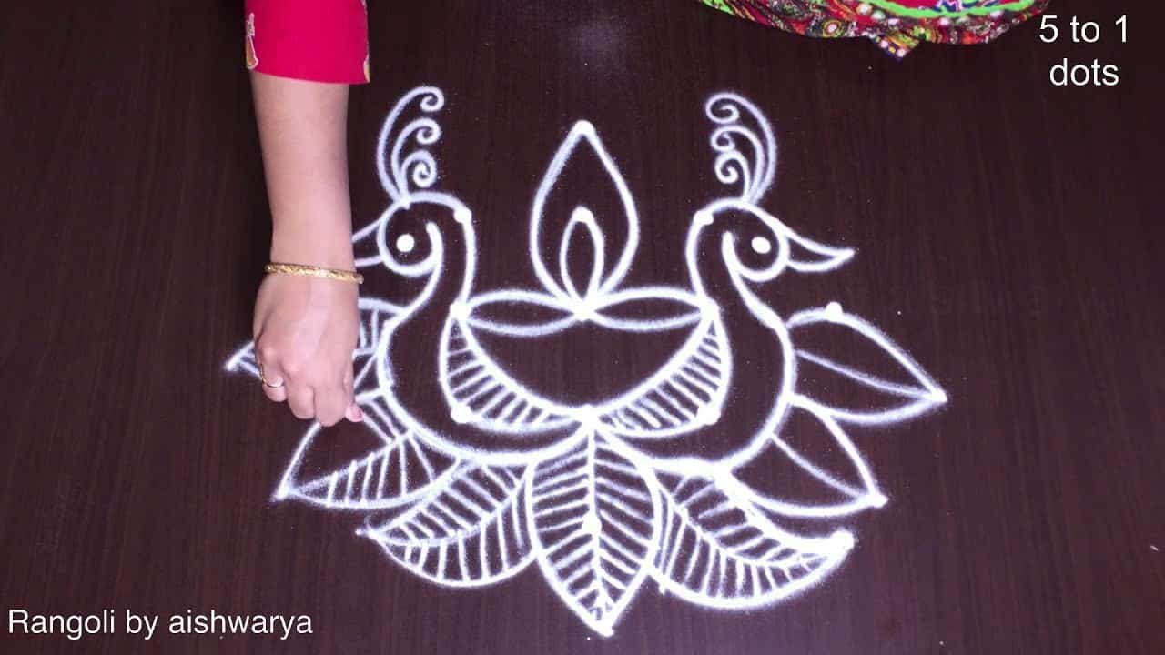 Twin Peacock Rangoli for Diwali