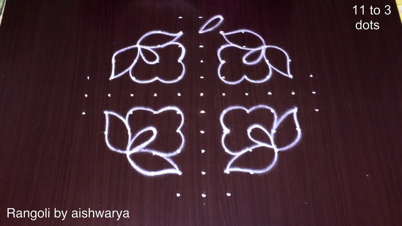 Vijaya Dashami Rangoli Designs 11 by 3 Dots