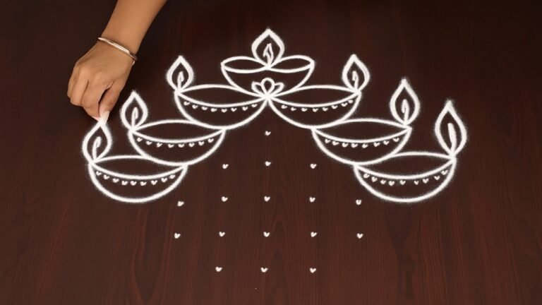 Easy Diya Rangoli Designs drawn at home doorstep