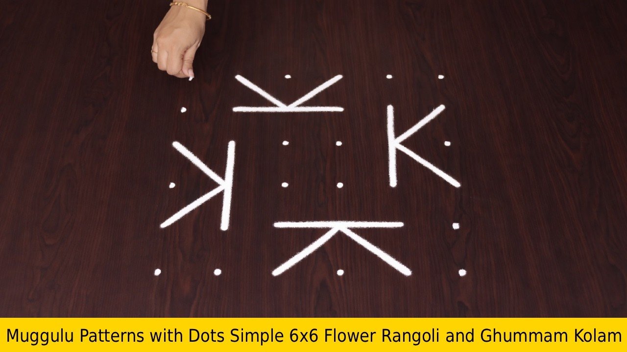 Muggulu Patterns with Dots Simple 6×6 Flower Rangoli and Ghummam Kolam