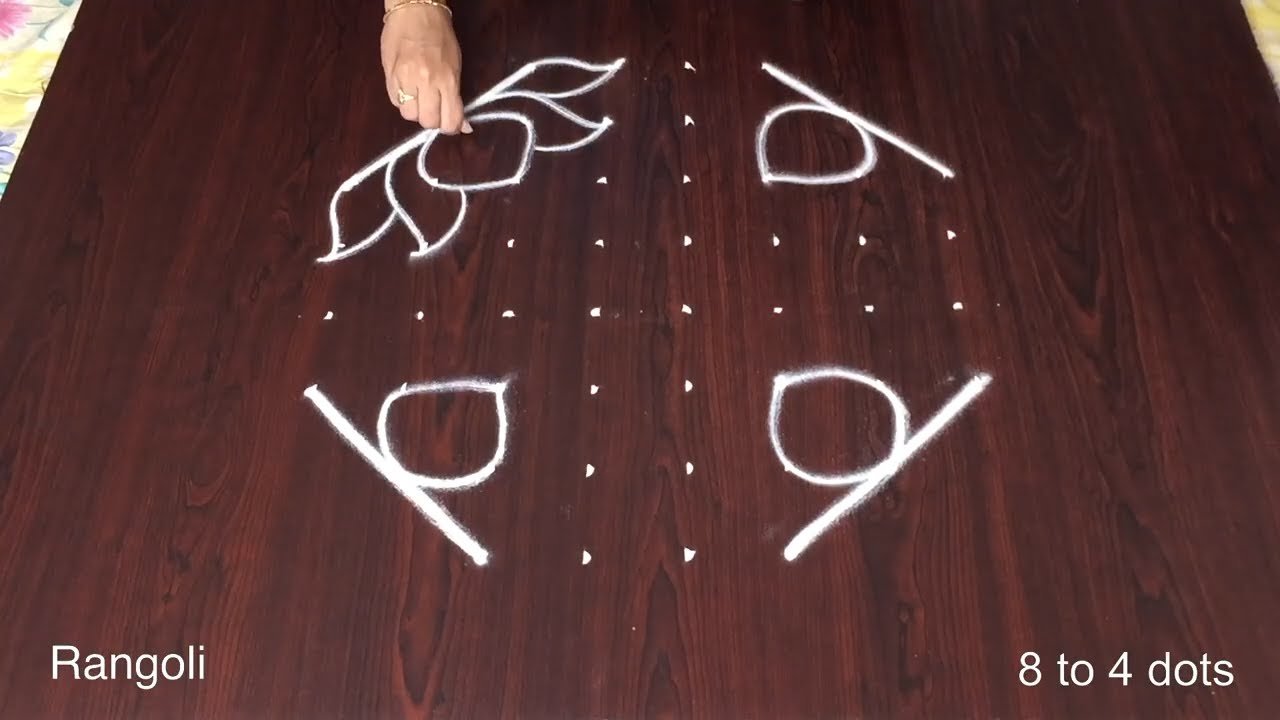 Ghummam Kolam Designs with Flower Rangoli 8x4 Dots Simple Muggulu Patterns