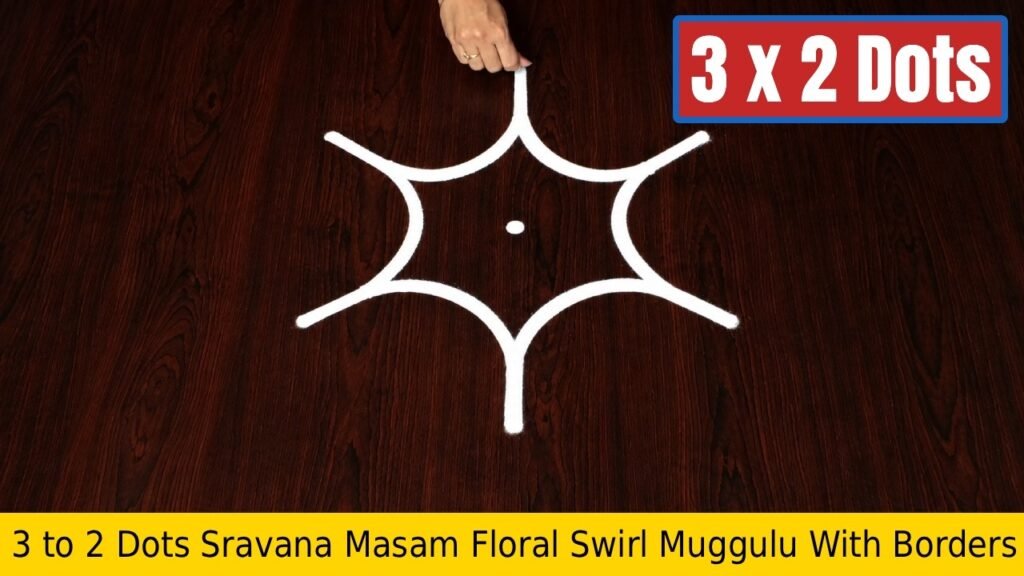 3 to 2 Dots Sravana Masam Floral Swirl Muggulu With Borders
