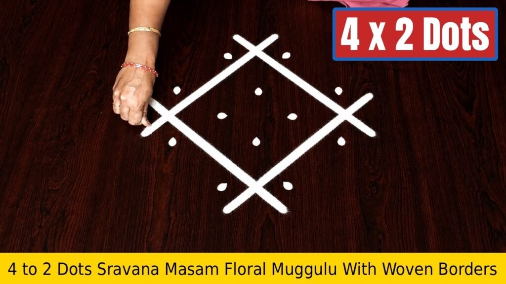 4 to 2 Dots Sravana Masam Floral Muggulu With Woven Borders