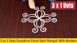 3 to 1 Dots Dussehra Floral Swirl Rangoli With Borders