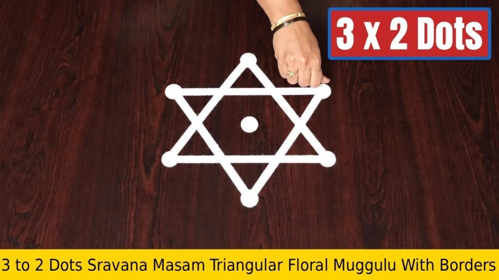 3 to 2 Dots Sravana Masam Triangular Floral Muggulu With Borders