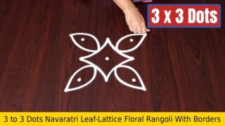 3 to 3 Dots Navaratri Leaf-Lattice Floral Rangoli With Borders