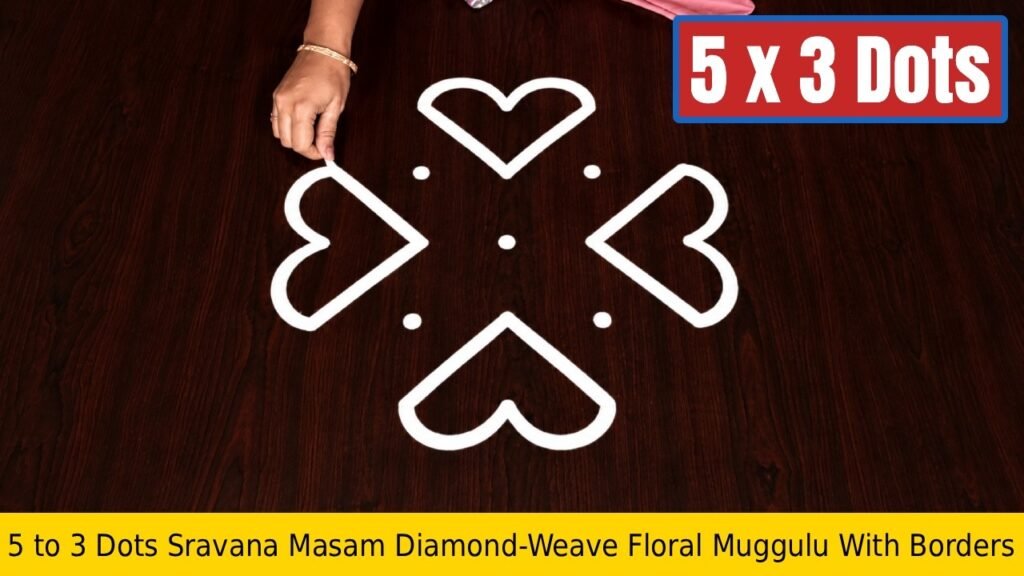 5 to 3 Dots Sravana Masam Diamond-Weave Floral Muggulu With Borders