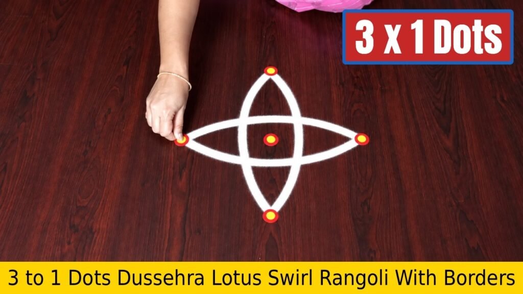 3 to 1 Dots Dussehra Lotus Swirl Rangoli With Borders