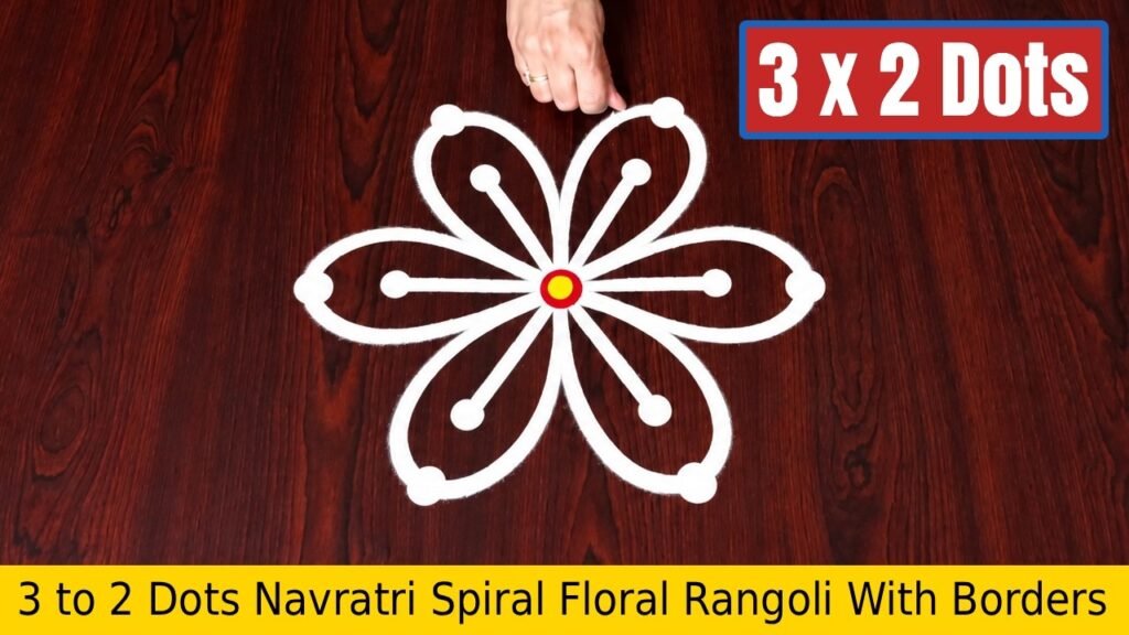 3 to 2 Dots Navratri Spiral Rangoli With Borders