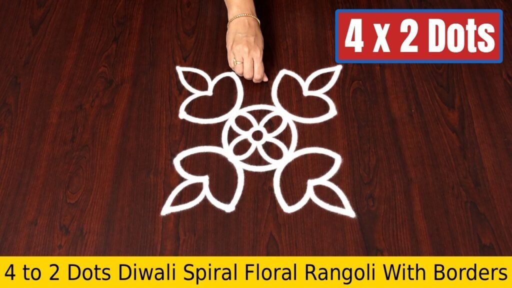 4 to 2 Dots Diwali Spiral Floral Rangoli With Borders