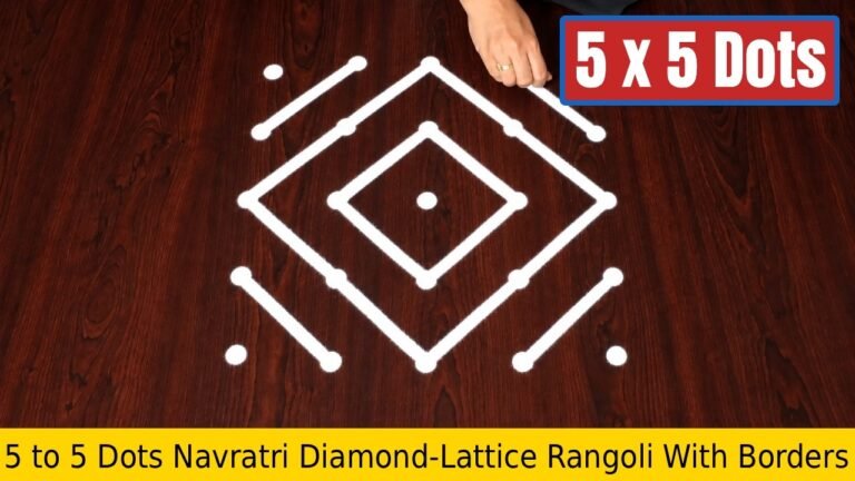 5 to 5 Dots Navratri Diamond-Lattice Rangoli With Borders